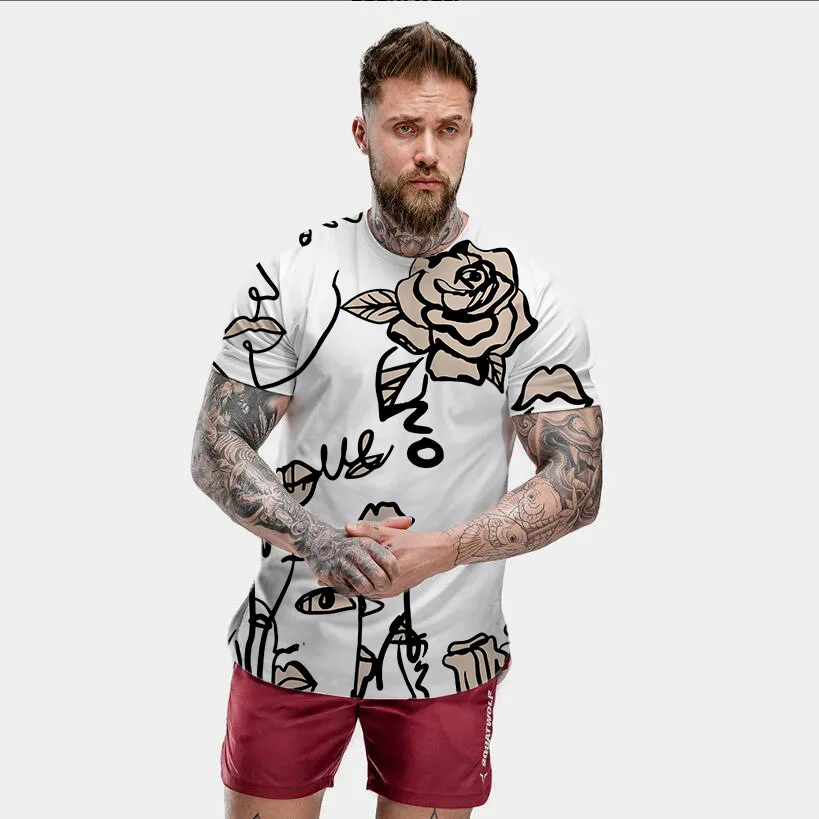 

Summer New Men's 3D Pattern T Shirt Oversize Loose Clothes Retro Short-sleeve Fashion Graffiti Style Print T-shirt Top Harajuku