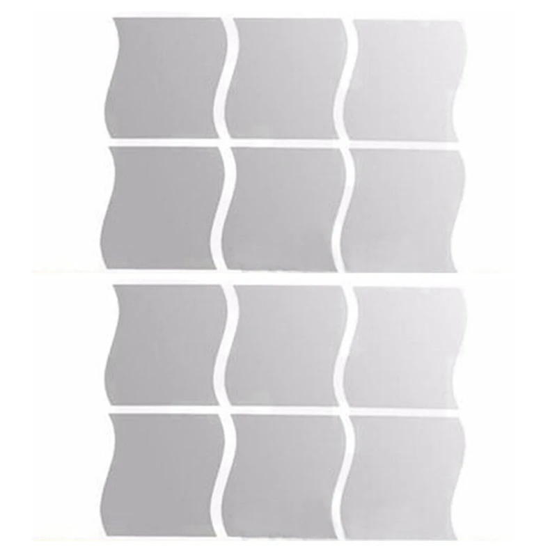 

12Pcs Mirror Wall Wall Style Square Sticker With Pattern Of Silver Waves Nursery Decoration