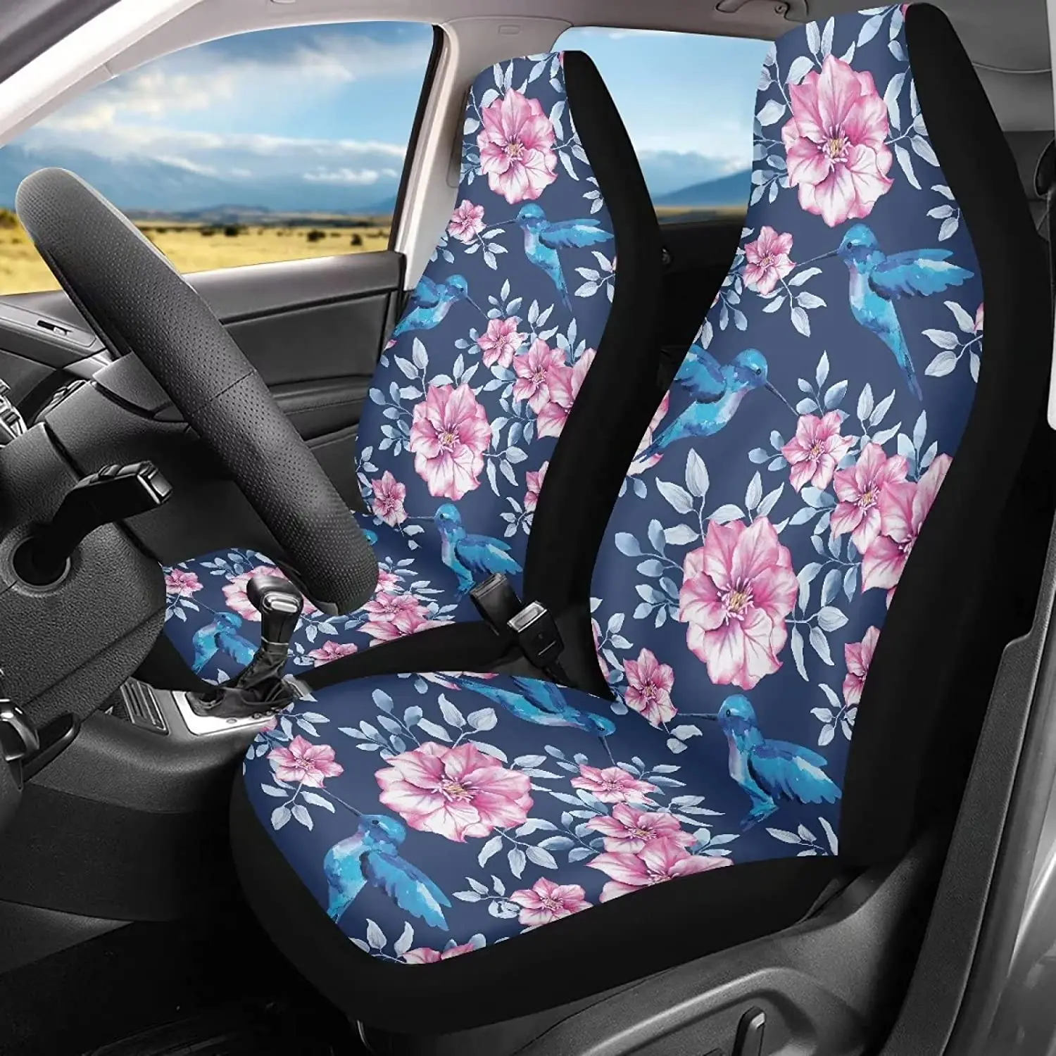 

Hummingbird Flower Car Seat Covers High Back Vehicle Bucket Seat Covers 2pcs/Set Auto Protector Front Seats Cover