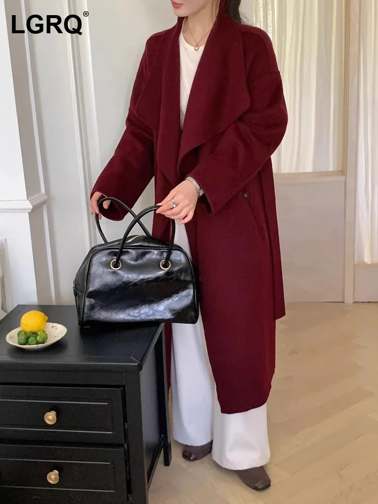 LGRQ женское минималистичное шерстяное пальто с лацканами и открытой строчкой