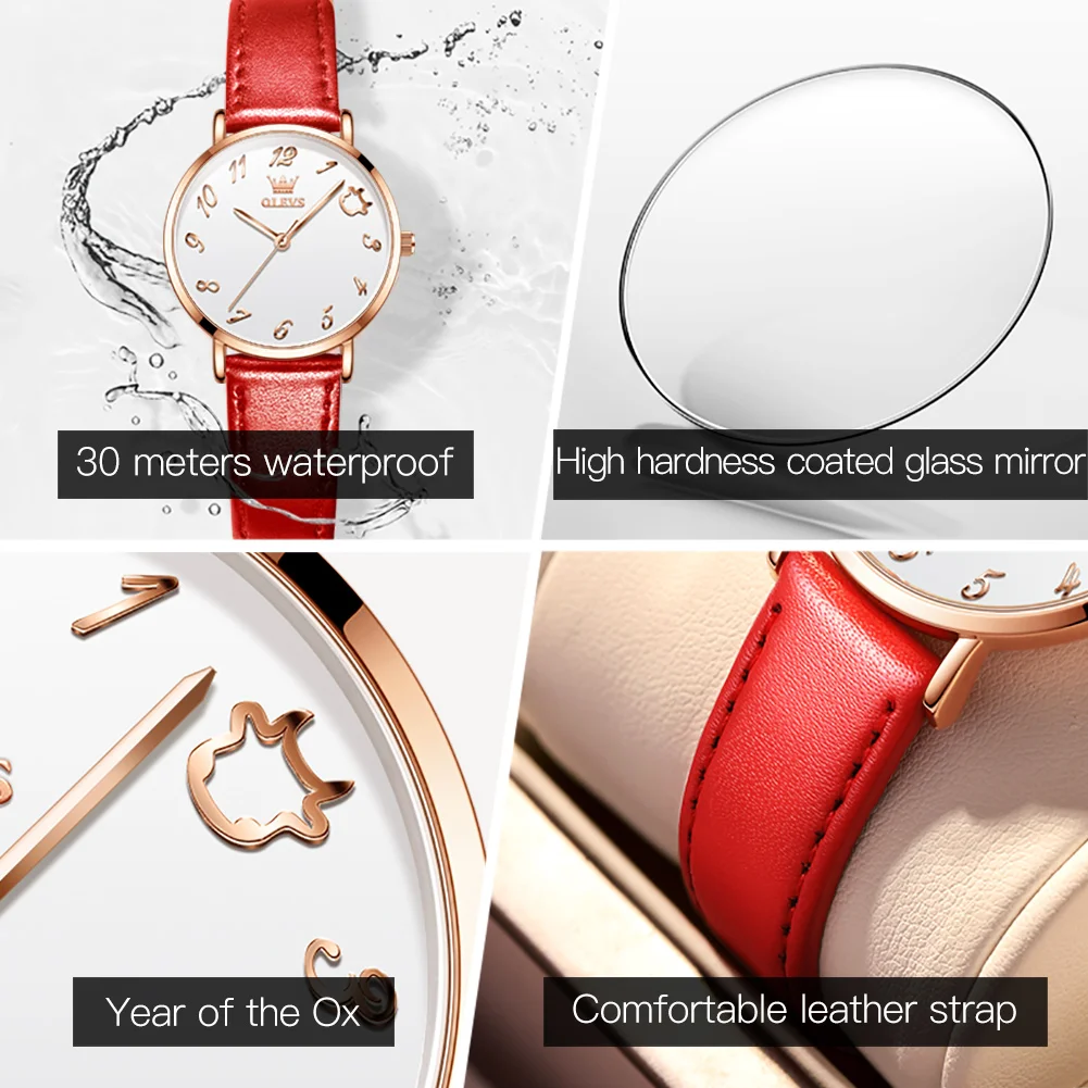 OLEVS 5870 Quartz Super-thin High Quality Women Wristwatch Genuine Leather Strap Fashion Waterproof Watch for Women enlarge