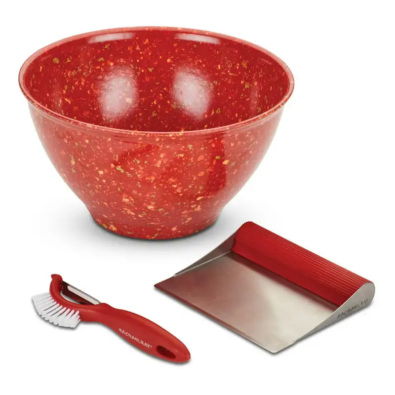 

Prep Garbage Bowl, Veg-a-Peel, and Bench Scrape Set, 3-Piece, Red Automatic garbage bin Garbage can Home Trash can with pedal De