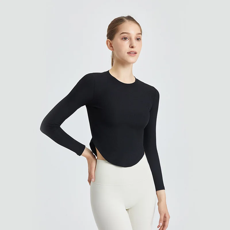 

Women Solid Sport Shirts High Elastic Gym Yoga Top Winter Breathable Long Sleeve T-Shirts Sports Crop Top Quick Dry