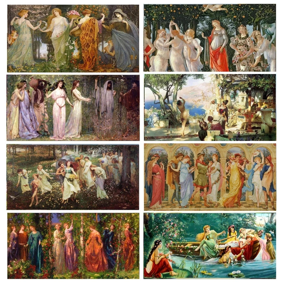 

Large DIY Diamond Painting Alphonse Mucha Cross Stitch Kits Europe Women 4 Seasons Landscape Rhinestones Picture Decor Home A157