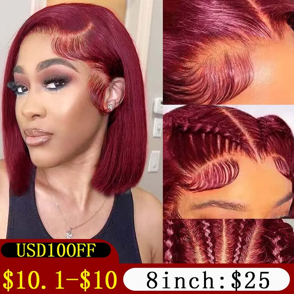 

99J Bob Wigs Lace Front Human Hair Wigs 13x4 Lace Frontal Human Hair Wig Burgundy Short Bob Cut Straight Human Hair Bob Wigs