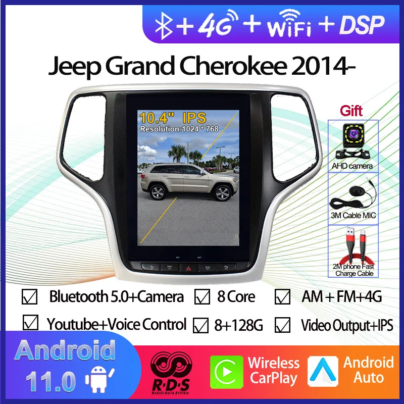 

Автомобильный GPS-навигатор на Android 11, вертикальный экран 10,4 дюйма в стиле Tesla для JEEP Grand Cherokee 2014-2021, автомобильное радио, стерео, мультимедиа