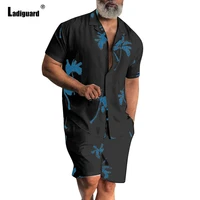 ladiguard plus size men fashion two pieces outfits short sleeve top and panties sets 2022 summer new flower print tracksuit set