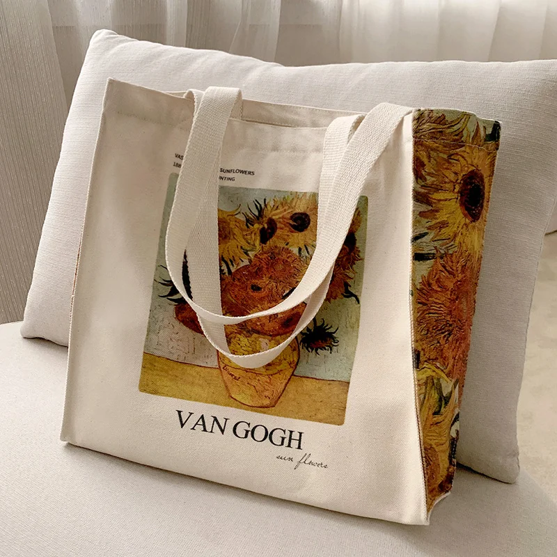 

Poetry Lifest Van Gogh Classic Sunflower Oil Painting Cotton Canvas Bag Pop Style Zipper One Shoulder Shopping Handbag Tote Bag