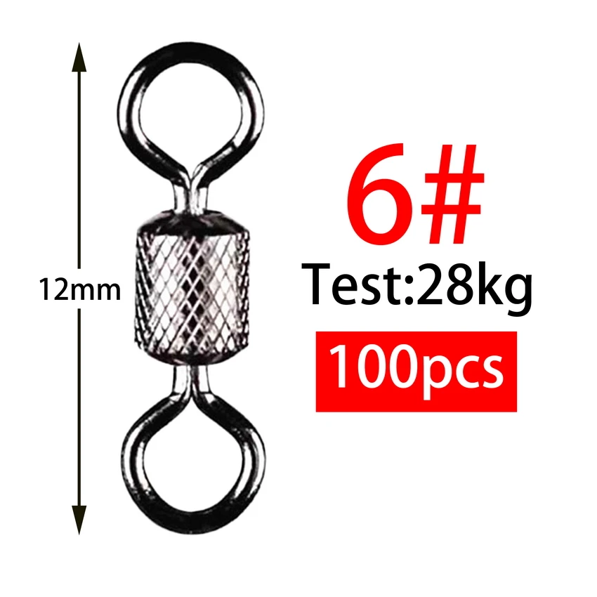 100pcs/box Fishing Swivel 1#-14# Sizes Solid Connector Ball Bearing Snap Fishing Swivels Rolling Stainless Steel Beads images - 6