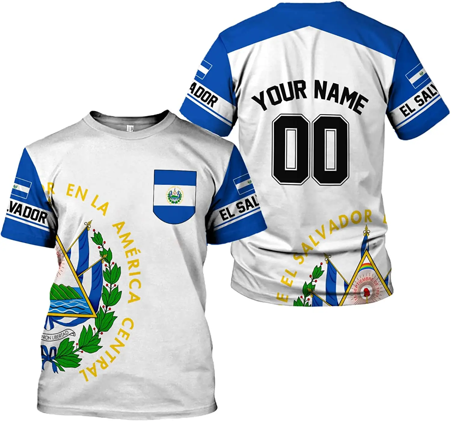 

Мужские футболки с принтом национального герба Сальвадора, пуловер с круглым вырезом и коротким рукавом, одежда с именем на заказ, футболки большого размера для мужчин