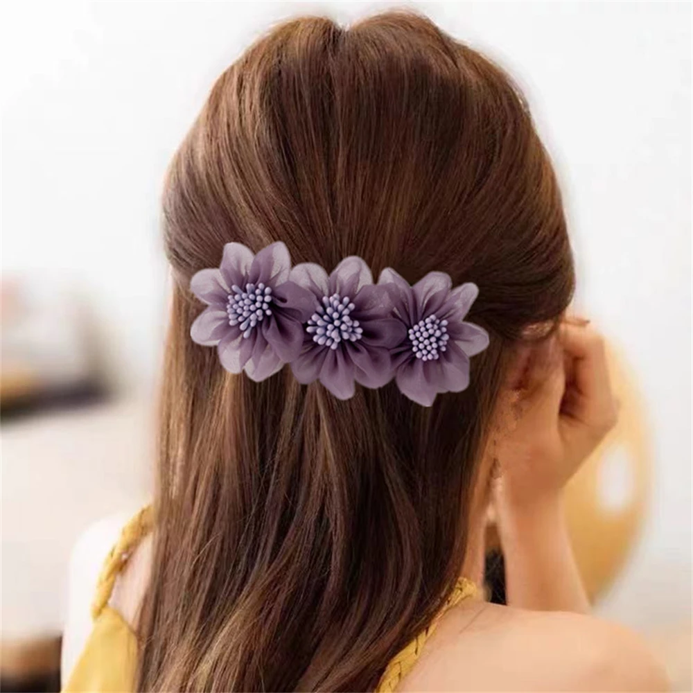 

Fashion Tulle Flower Spring Hair Clips for Women Girls Camellia Ponytail Head Back Hairpin Elegant Barrettes Headdress Jewelry
