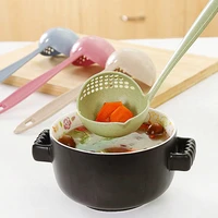 2 in 1 soup spoon long handle wheat straw porridge spoons multifunction cooking colander tools degradable kitchen accessories