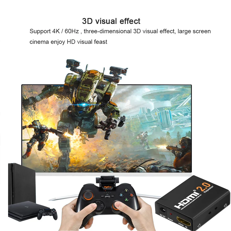 Фото Мини 4K * 2K HDMI-совместимый повторитель 2,0-удлинитель 40 м 3D 18 Гбит/с HDMI 2,0 усилитель сигнала адаптер для PS4 HDTV ПК монитор №4