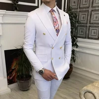 mens suit white double breasted wedding tuxedo business suits slim fit 2 piece jacket with pants male fashion costume homme