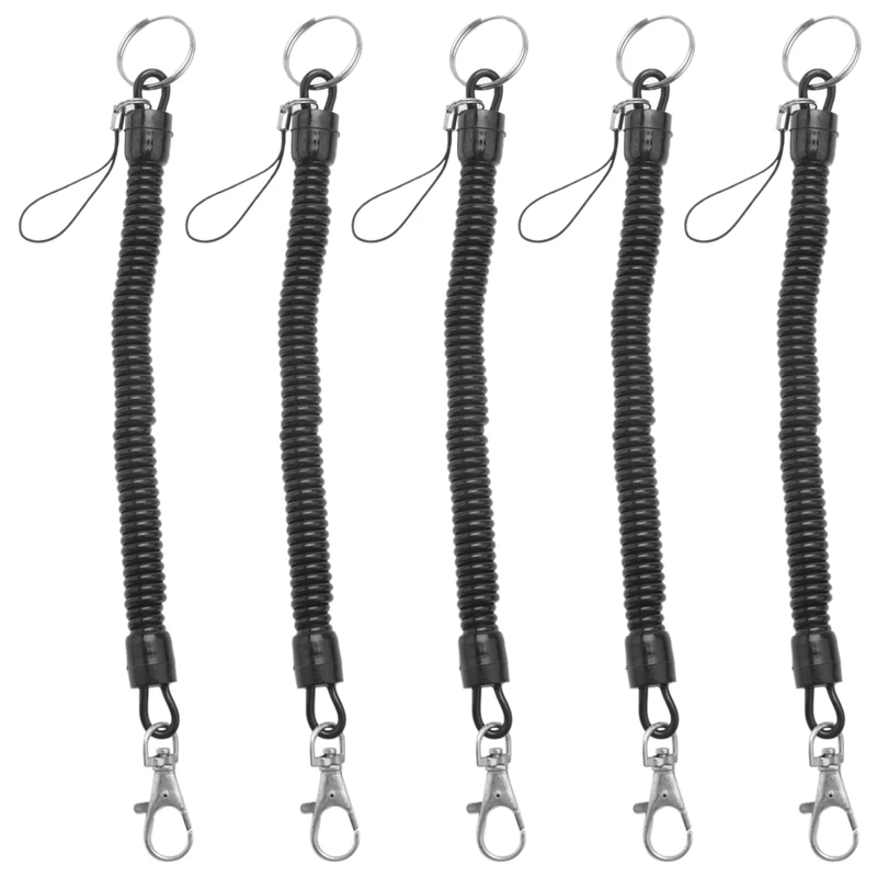 

5X Lobster Clasp Black Spring Stretchy Coil Cord Strap Keychain Key Chain Rope