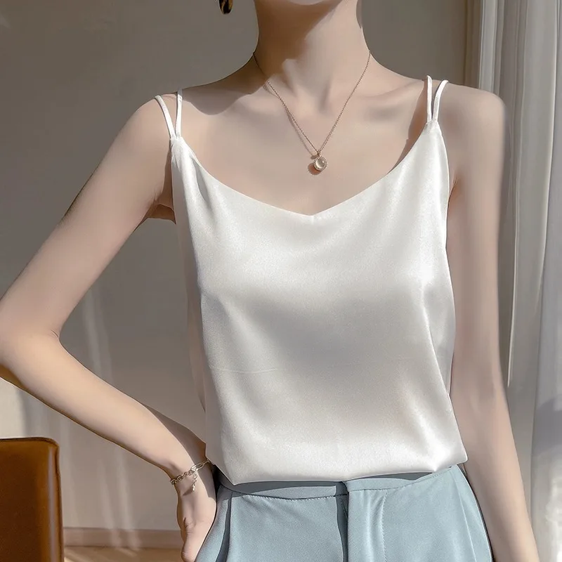 Silk Camisole Women's Inner White Back Acetate Tops Summer Satin Small Suit Imitation Bottoming Shirt