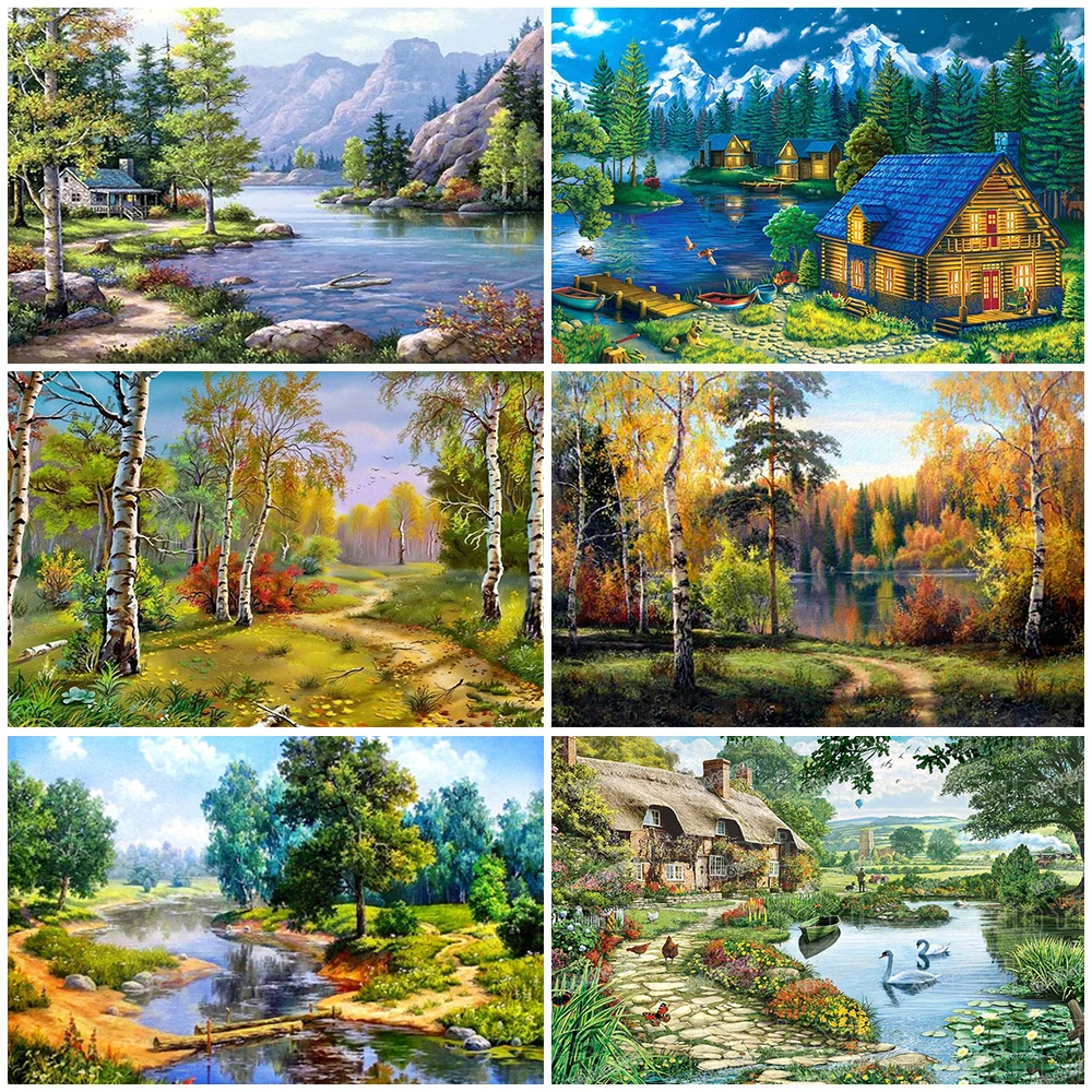 

5D Diamond Painting Show Color Mountain Forest Landscape Inlaid Diamond Embroidery Round/Square Mosaic Art DIY Gift Decoration