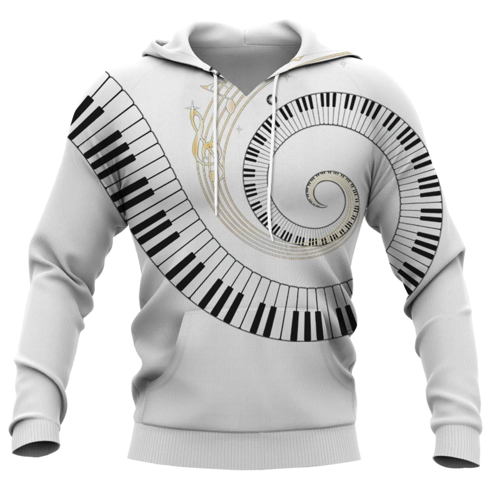 

New Men's Hoodie Casual Top Twisted Piano Pattern Autumn Long Sleeve Hooded Sweatshirt Oversized Hoodie For Men