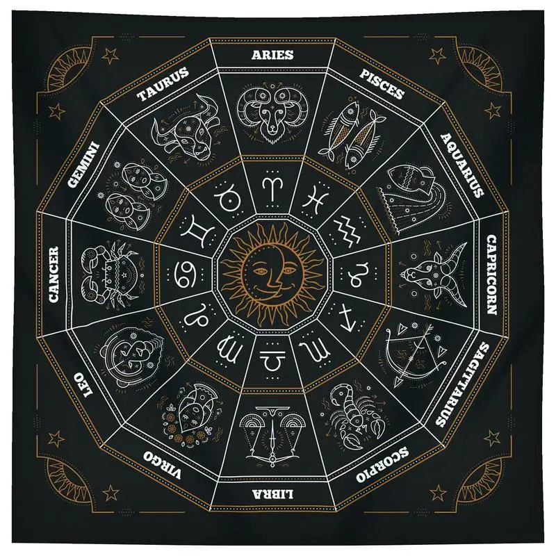 

12 Constellations Tarot Card Tablecloth Magic Wall Tapestry Board Game Astrology Divination Psychedelic Altar Cloth