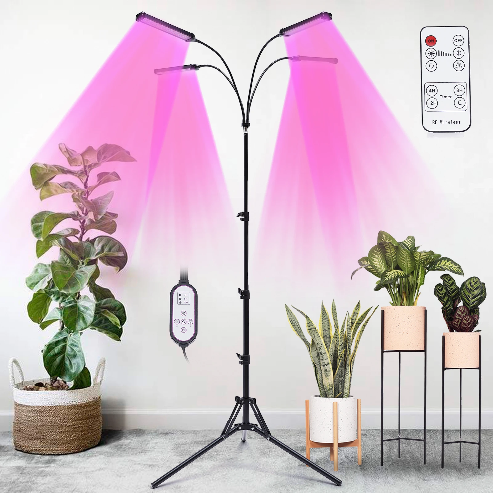 Stand 4 Heads Led Floor Plant Light Dimmable Plant Shelves Growing Lamp For Greenhouse
