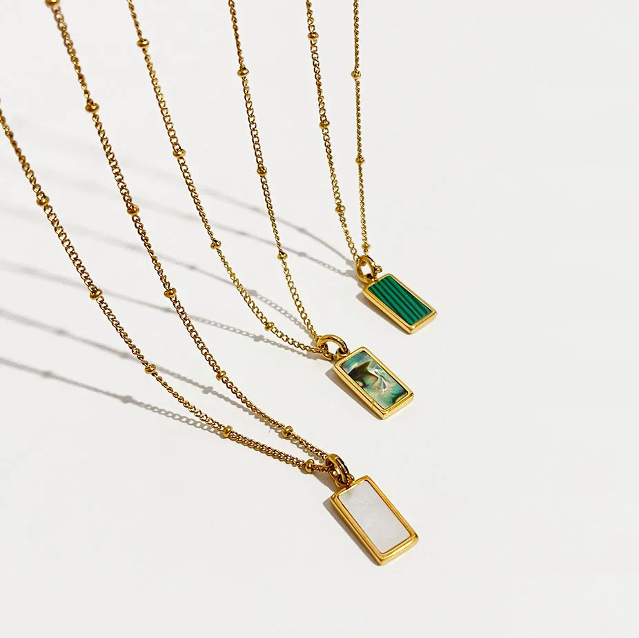 

Peri'sBox 3 Designs Rectangle Malachite Necklaces Abalone Shell Necklaces for Women Natural Shell Minimalist Necklace 2020 Hot