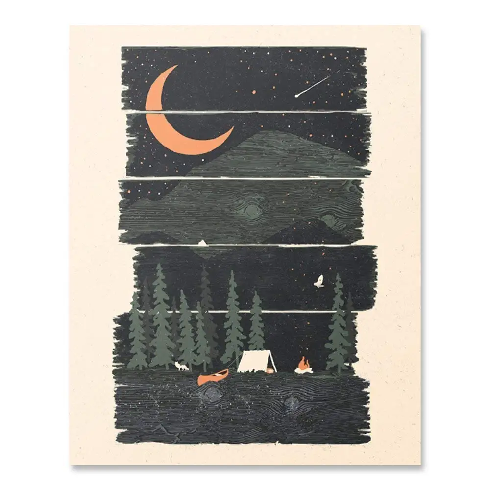 Ing Under Crescent Moon Mountains Outdoor Landscape Nature Inspiration Wall Art Shooting