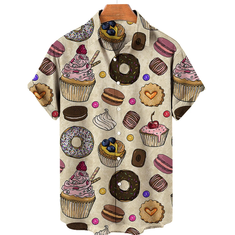 

Рубашка мужская с принтом мороженого, футболка с короткими рукавами, с лацканами, на пуговицах, свободная повседневная одежда, Гавайский стиль, лето