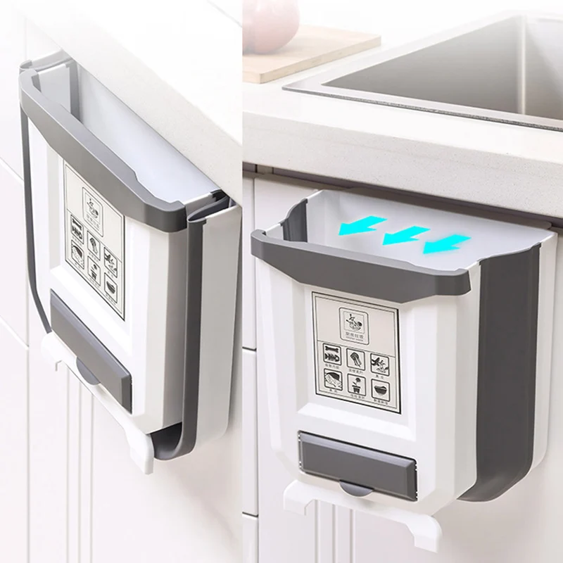folding trash can wall mounted cabinet door garbage bin car waste storage dustbin toilet kitchen garbage bag storage box free global shipping