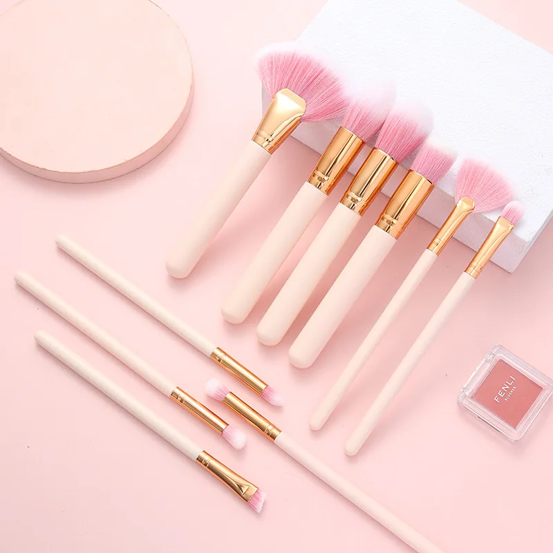 

Fashion 10pcs Cherry Pink Lovely Wooden Brush Foundation Blending Power Eyeshadow Contour Face Cosmetic Beauty Make Up Brush