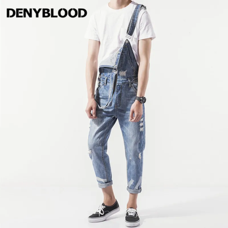 Denyblood Jeans Mens Distressed Jeans Ripped Slim Jeans Denim Bib Overalls Fashion Hole Vintage Washed Jumpsuits For Men K8188