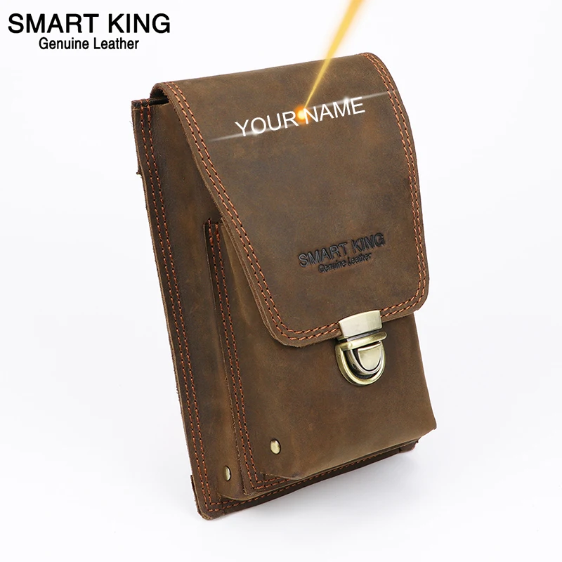 Фото Кожаные поясные сумки Smart King для мужчин кошелек из натуральной воловьей кожи Crazy