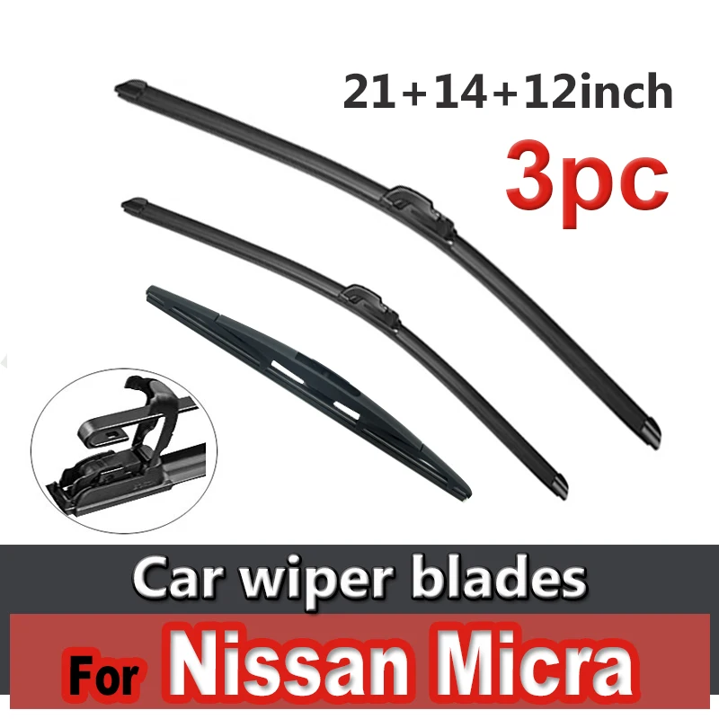 

Wiper Front & Rear Wiper Blades Set Kit For Nissan Micra March K13 2010 - 2020 Windshield Windscreen Window 21"+14"+12"