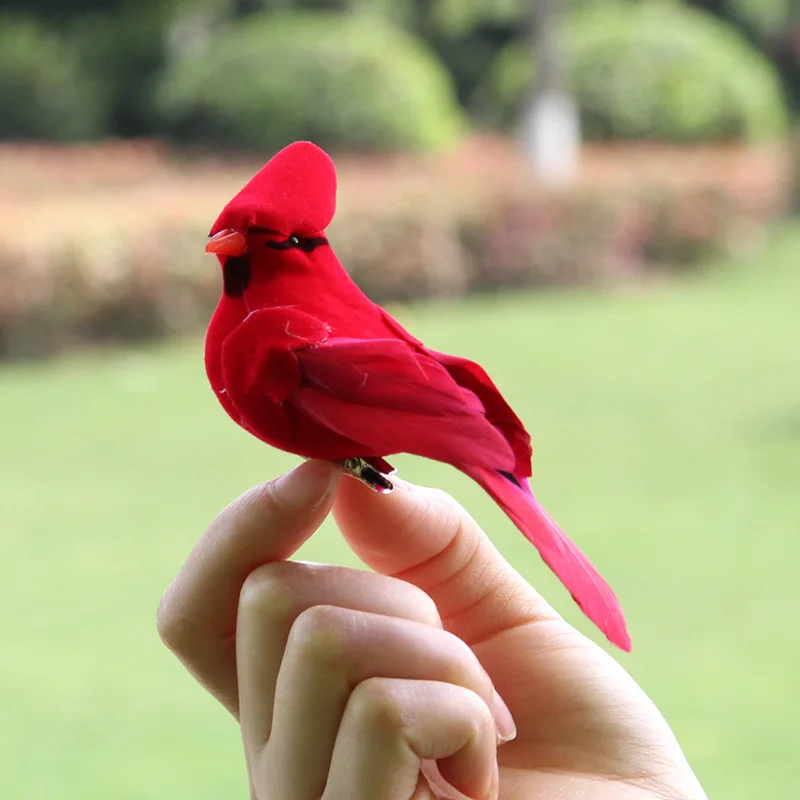 

2pcs Simulation Feather Birds Garden Lawn with Clips for Tree Decor Handicraft Red Birds Figurines Christmas Home Decoration