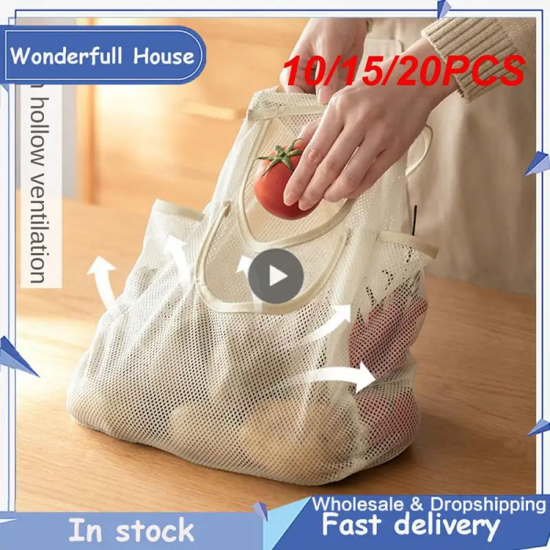 

10/15/20PCS Kitchen Accessories Mesh Net Hanging Storage Bags Home Fruit And Vegetable Storage Net Bag