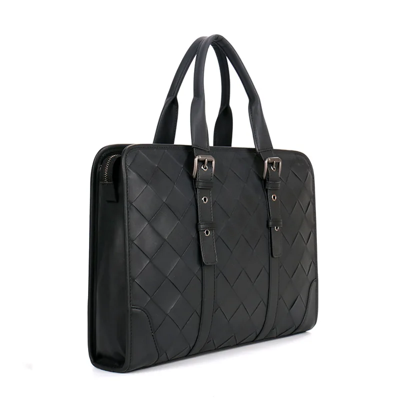 Luxury large woven handbag men's business briefcase men's computer bag fashion high-quality woven bag high-end leather bag