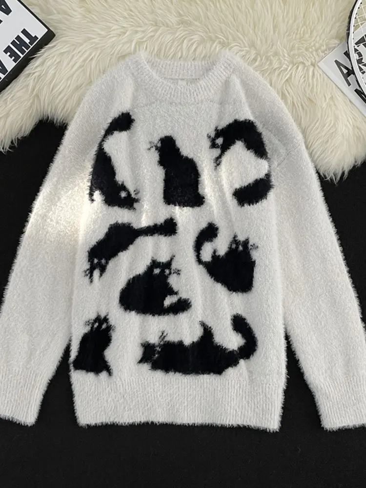 Зимний Гонконгский свитер с круглым вырезом мужской модный бренд High Street Leisure Cat
