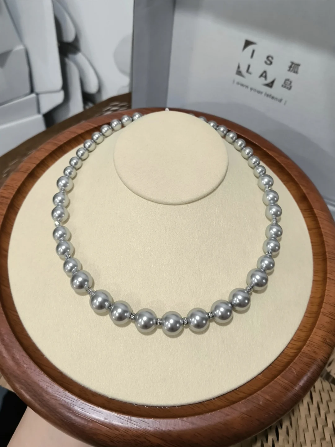 Isla Island Platinum Gray Shijia Pearl Tower Chain Gradient Necklace 8-2mm Light Luxury Sle High Sense Choker |