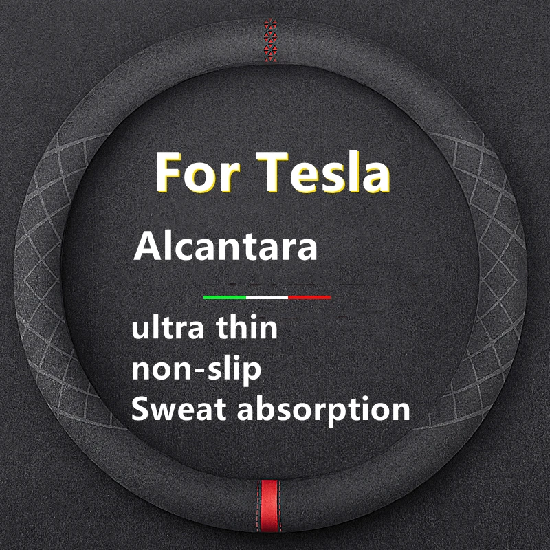 

Suede Leather Car Steering Wheel Cover Suitable for37-38CM Tesla Model3 modelx models modely Round/D Type Car Handle Gloves
