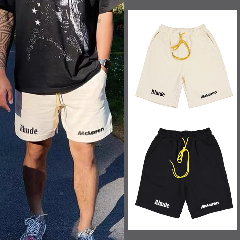 High Quality Summer High Street Men Women 1:1 Sports Pants Embroidered Letters RHUDE X Mclaren Shorts