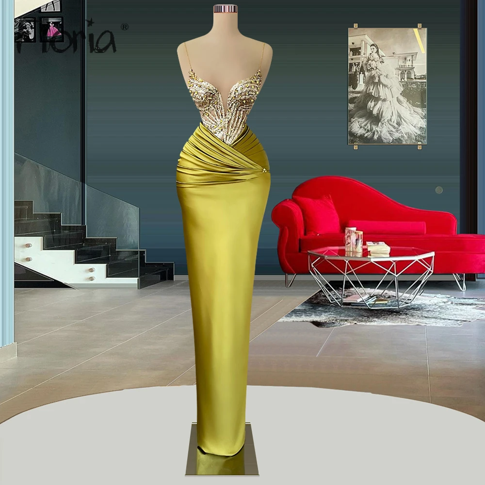 

Spaghetti Straps Beaded Sequin Party Dress Pleated Mermiad Cocktail Night Gowns for Women 2023 Celebrity Red Carpet Dress Custom