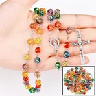 Модные религиозные украшения, 8 мм, искусственная Дева Мария, кулон, красочный крест, четки, ожерелье, подарок для унисекс