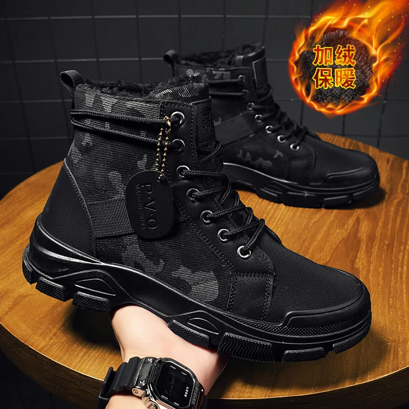 Winter Camouflage Boots for Men Trend Casual Warm Outdoor Male Sports Shoes Fashion Comfortable Tooling Desert Military Boots
