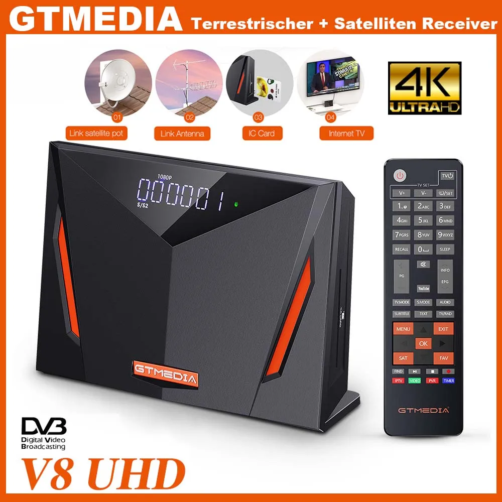 Спутниковый ТВ-ресивер GTmedia V8 UHD 4K Ultra HD DVB-S2 S2X T2 кабельный ТВ-тюнер с поддержкой H.265