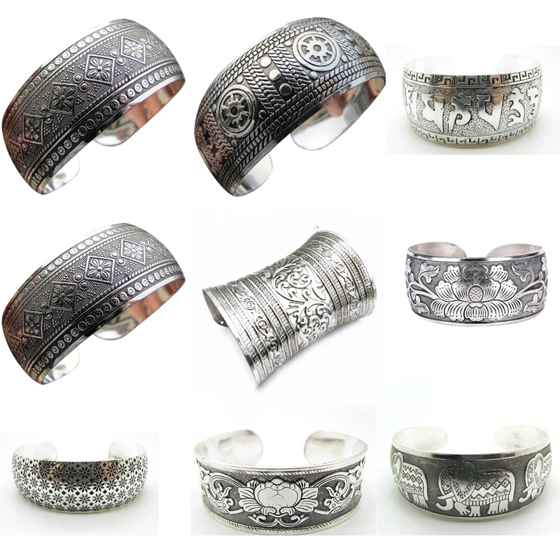 

Fashion Vintage Style Tibetan Jewelry Antique Bohemian Bangle Antique Tibetan Carving Cuff Bracelets Bangles For Women