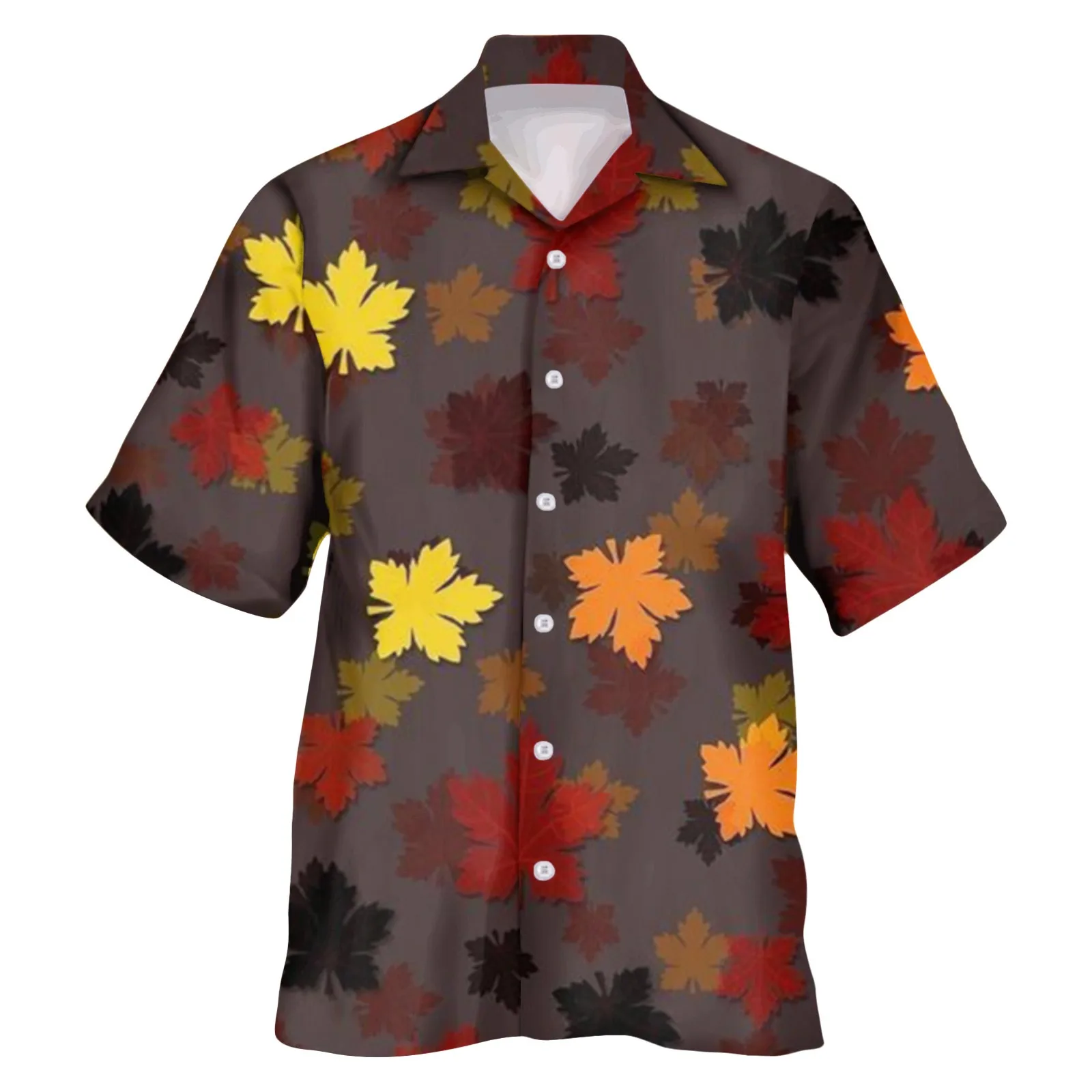 

Рубашка мужская стрейчевая с длинным рукавом, модная сорочка с лацканами, с длинным рукавом, с принтом кленовых листьев, с пуговицами, лето