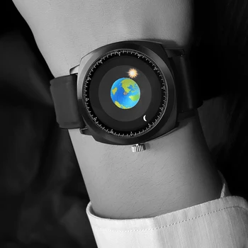 Unique Quartz Watch Creative Fashion Men's Watches Sun Moon Clock Mans Earth Dial Leather Strap Male Women relogio masculino Box Other Image
