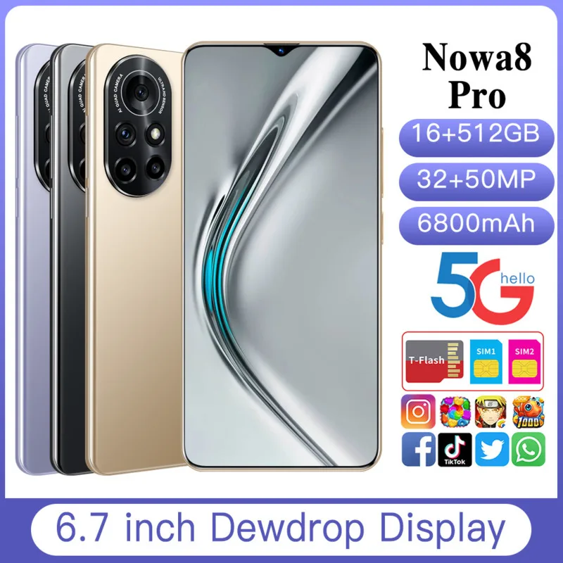 

Смартфон глобальная версия Nowa8 pro 16 + 512 ГБ, 6,1 дюйма, MT6889 + 32 + 50 Мп, 6800 мАч
