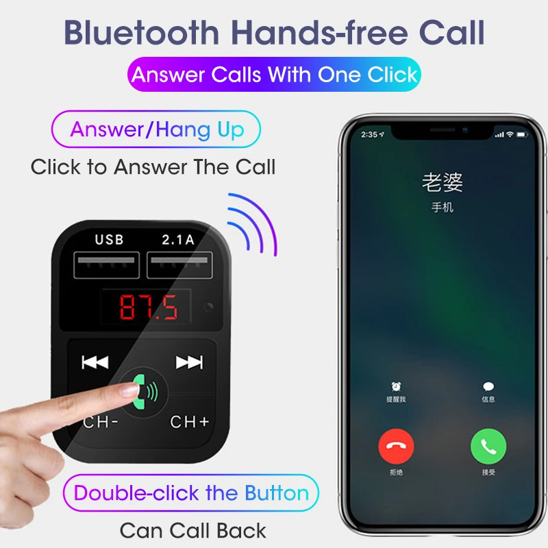 

Car Bluetooth 5.0 FM Transmitter Wireless Handsfree Audio Receiver Auto MP3 Player 2.1A Dual USB Fast Charger Car Accessories