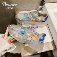 new women vulcanized shoes sequin mesh breathable casual sneakers rubber platform shoes crystal colorful sneakers tennis