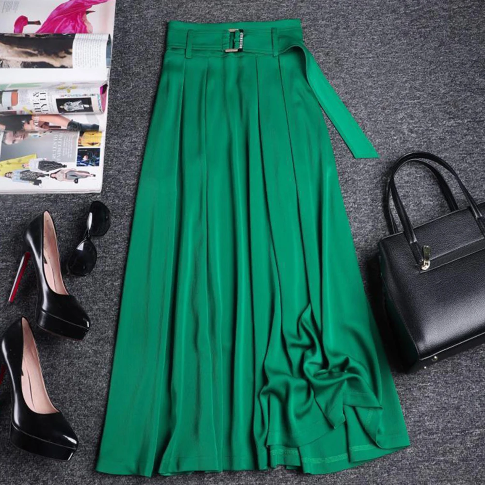 Женская длинная юбка, однотонная зеленая трапециевидная элегантная офисная юбка в Корейском стиле, модель RS1306